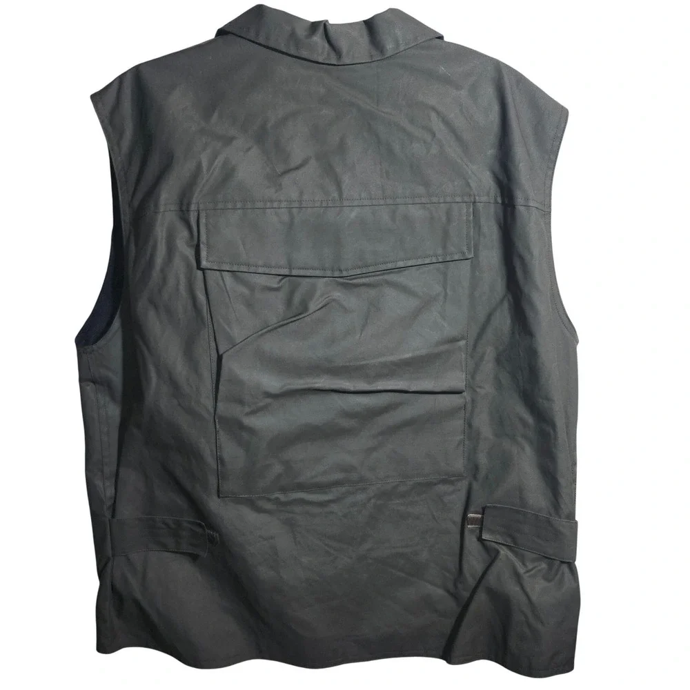 Banana Republic‎ Mens Safari Hunt Vest Large Green Resin Coat Cotton Nylon Cargo